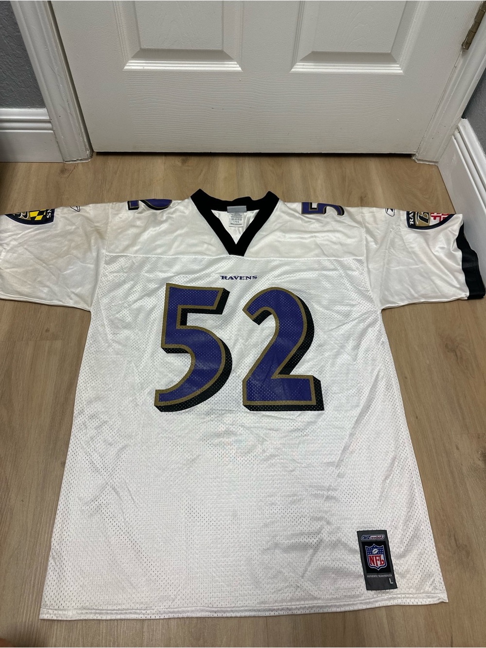 Reebok On Field Baltimore Ravens #52 Ray Lewis Away/White Jersey Men’s L